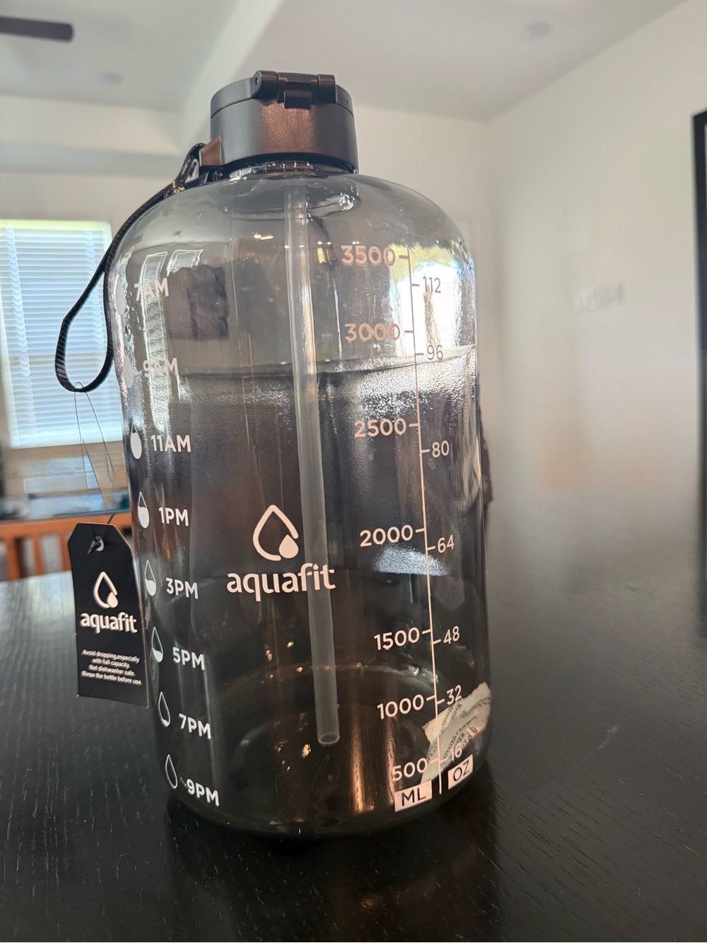 Aqua Black Transparent 3500ml Motivational Water Bottle with Time Markers